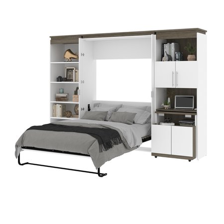 Bestar Orion 118W Full Murphy Bed with Shelving and Fold-Out Desk (119W), White & Walnut Grey 116866-000017